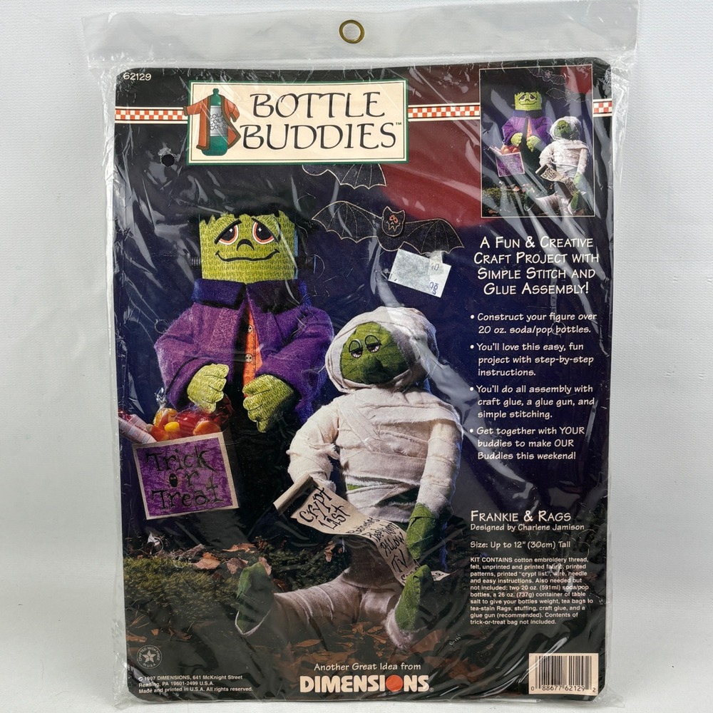 Dimensions Bottle Buddies Frankie & Rags Halloween Craft Kit 62129 Vintage 1997